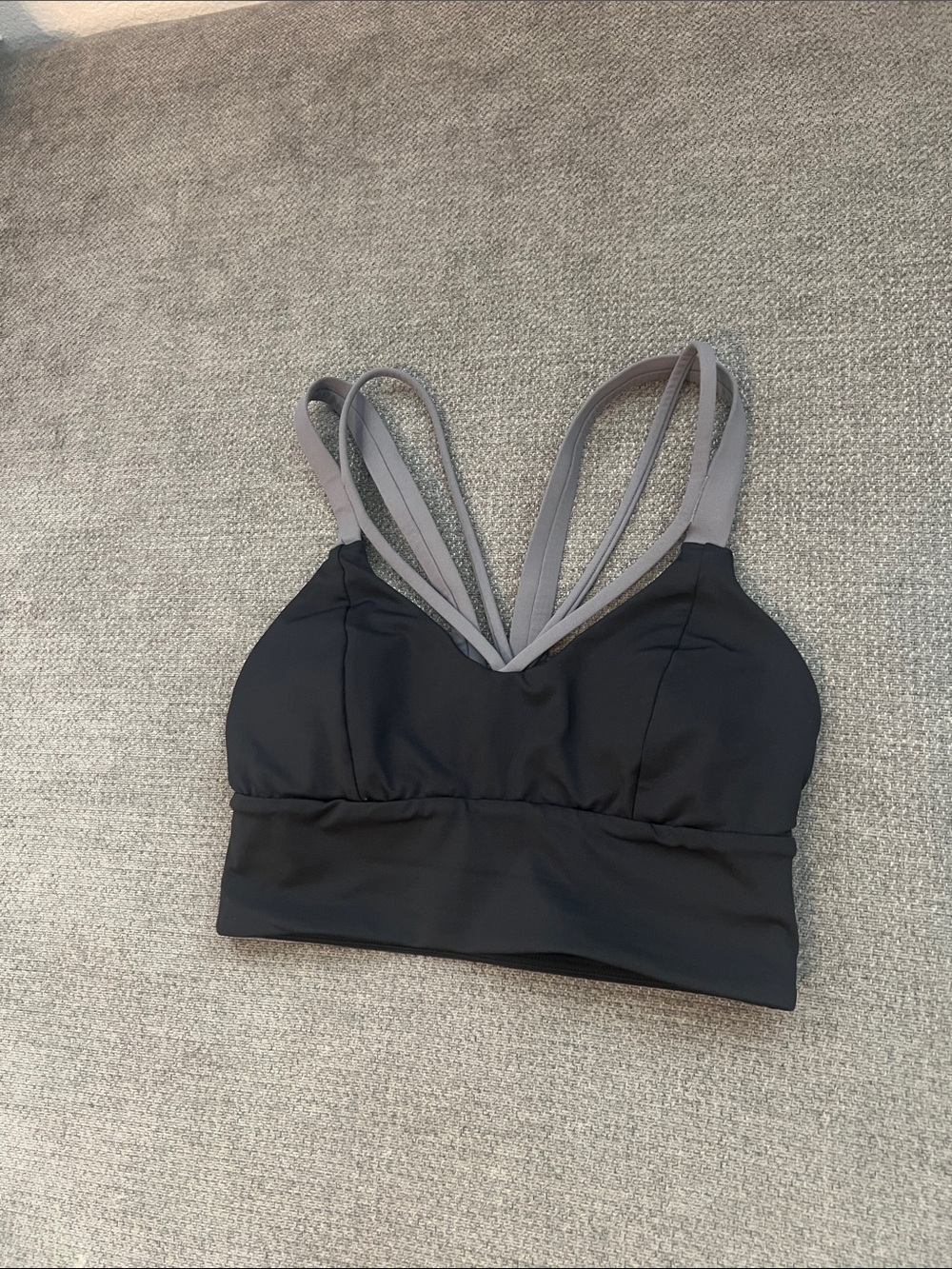 lululemon athletica Black Crop Sports Bra with Gray Straps